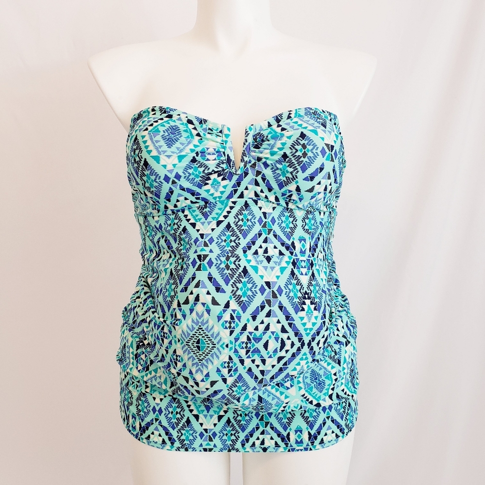 Liz Lange Maternity Tankini Teal Ikat Swimsuit Top Medium (Reposh)